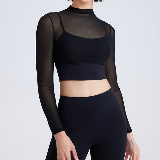 Mesh Yoga Clothes Long Sleeve With Chest Pad Quick-drying Sports Fitness Clothes